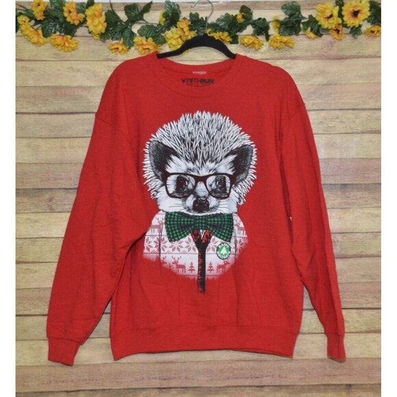 Fun Fifth Sun Unisex Holiday Hedgehog Ugly Christmas Sweatshirt Size Large - Picture 1 of 7